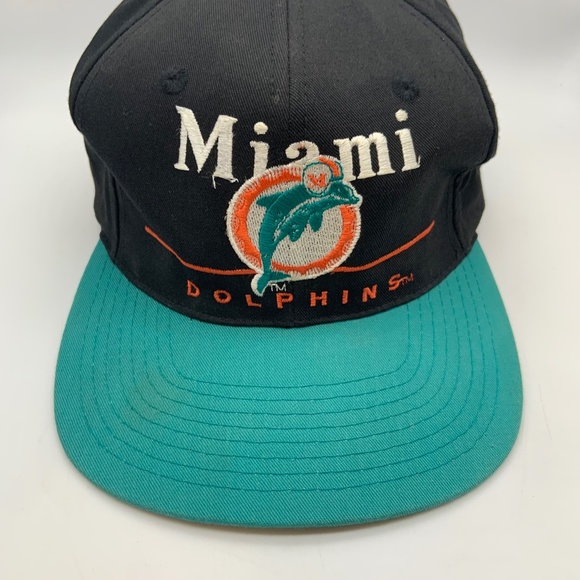 Vintage 90s Eastport Miami Dolphins Retro Logo Team NFL Snapback Hat Teal/Black - Picture 3 of 13